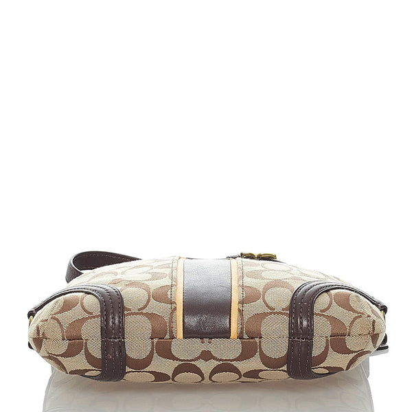 コーチ シグネチャー 斜め掛け ショルダーバッグ ベージュ ブラウン キャンバス レザー レディース COACH 【中古】