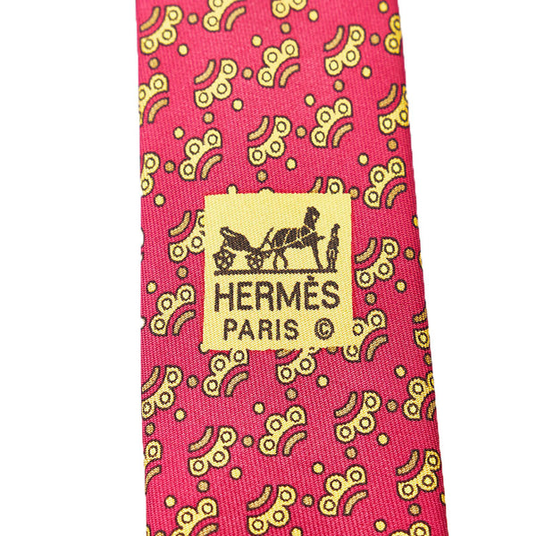 エルメス 総柄 ネクタイ レッド シルク メンズ HERMES 【中古】