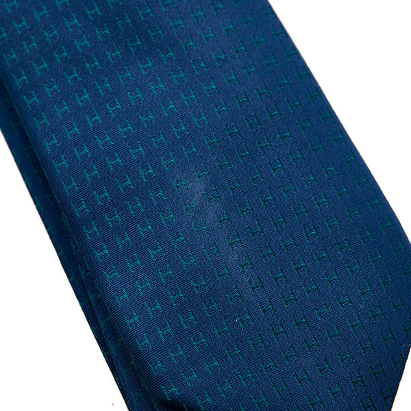 エルメス H柄 ネクタイ ネイビー ブルー シルク メンズ HERMES 【中古】