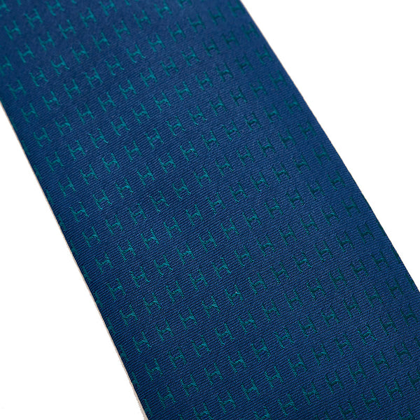 エルメス H柄 ネクタイ ネイビー ブルー シルク メンズ HERMES 【中古】