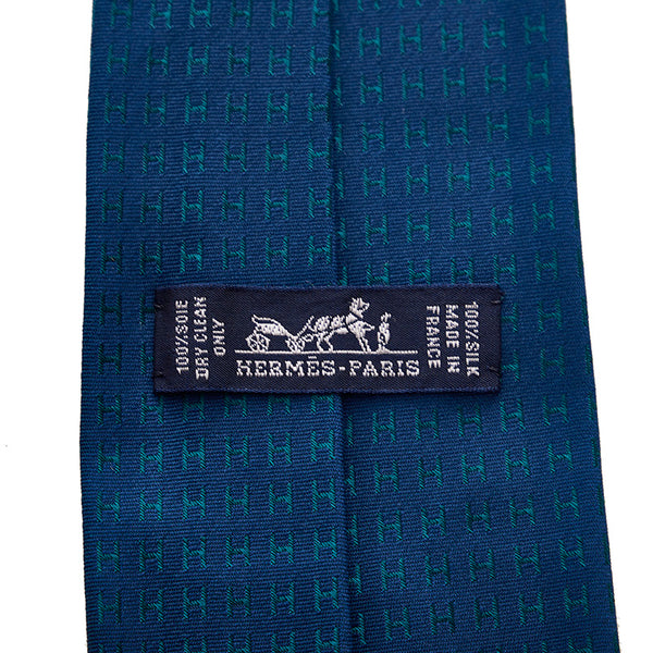エルメス H柄 ネクタイ ネイビー ブルー シルク メンズ HERMES 【中古】