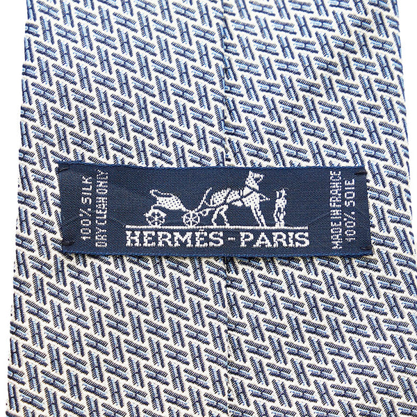 エルメス H柄 総柄 ネクタイ ブルー ホワイト シルク メンズ HERMES 【中古】