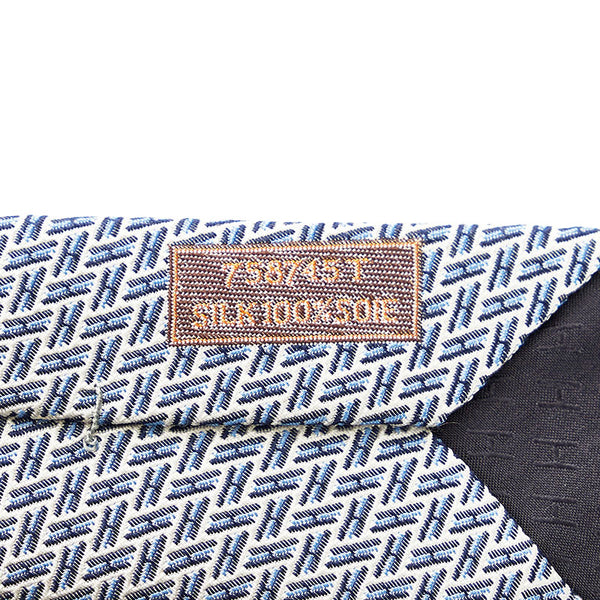 エルメス H柄 総柄 ネクタイ ブルー ホワイト シルク メンズ HERMES 【中古】