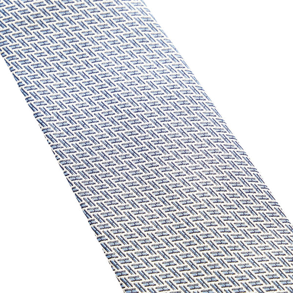 エルメス H柄 総柄 ネクタイ ブルー ホワイト シルク メンズ HERMES 【中古】