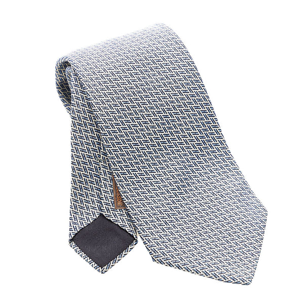 エルメス H柄 総柄 ネクタイ ブルー ホワイト シルク メンズ HERMES 【中古】