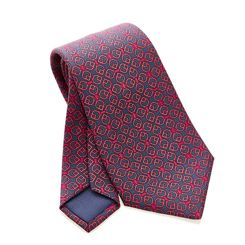 エルメス ネクタイ ネイビー レッド パープル シルク メンズ HERMES 【中古】
