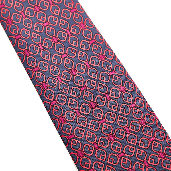 エルメス ネクタイ ネイビー レッド パープル シルク メンズ HERMES 【中古】