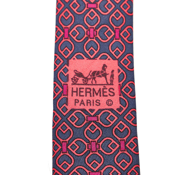 エルメス ネクタイ ネイビー レッド パープル シルク メンズ HERMES 【中古】