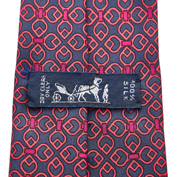 エルメス ネクタイ ネイビー レッド パープル シルク メンズ HERMES 【中古】