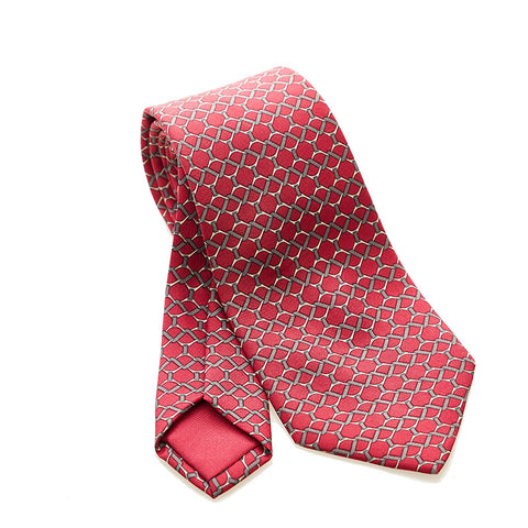 エルメス ネクタイ レッド グレー シルク メンズ HERMES 【中古】