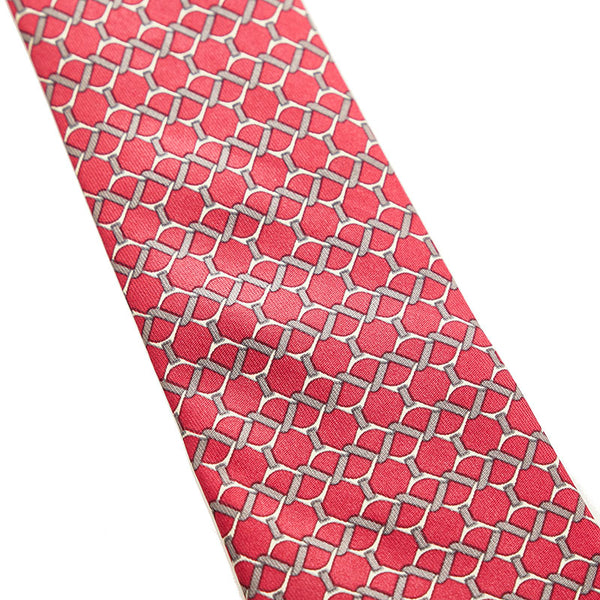 エルメス ネクタイ レッド グレー シルク メンズ HERMES 【中古】