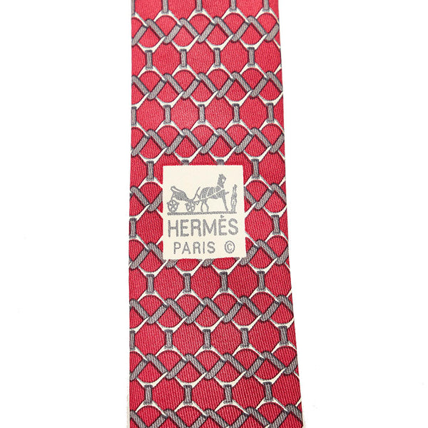 エルメス ネクタイ レッド グレー シルク メンズ HERMES 【中古】
