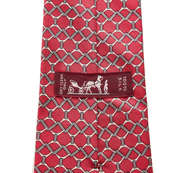 エルメス ネクタイ レッド グレー シルク メンズ HERMES 【中古】