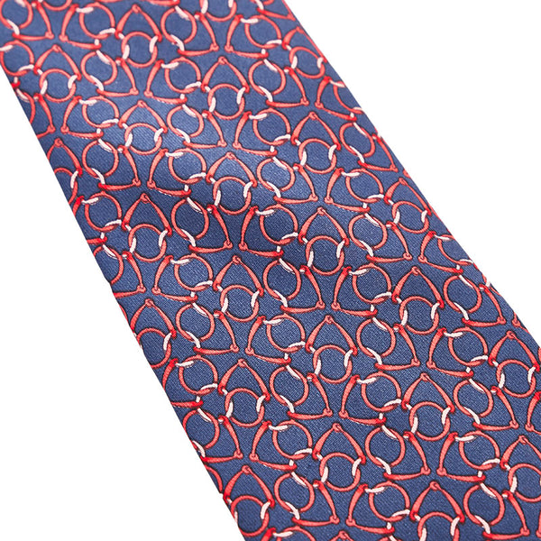 エルメス 総柄 ネクタイ ネイビー レッド シルク メンズ HERMES 【中古】