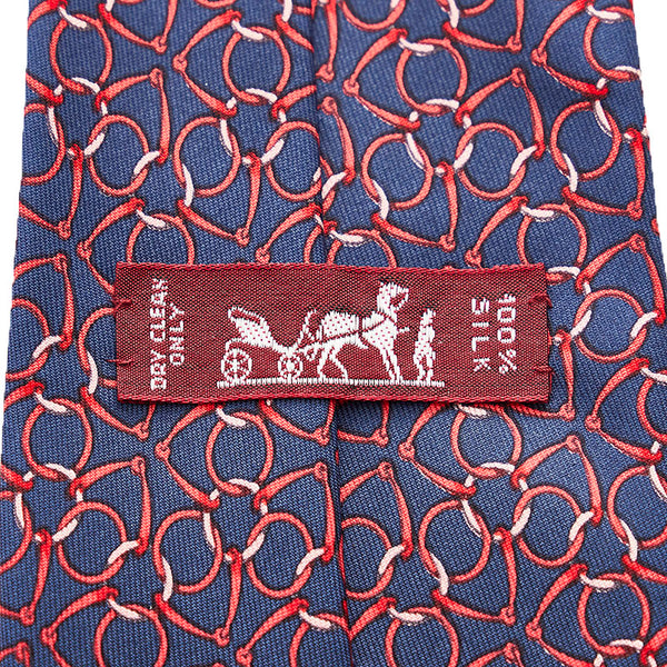 エルメス 総柄 ネクタイ ネイビー レッド シルク メンズ HERMES 【中古】