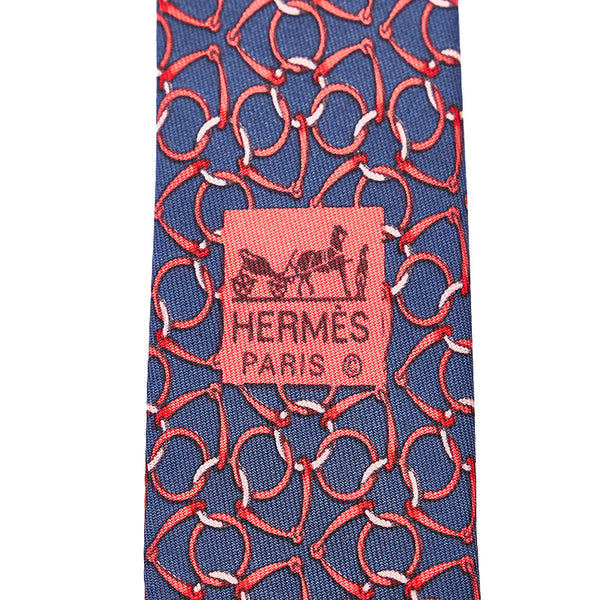 エルメス 総柄 ネクタイ ネイビー レッド シルク メンズ HERMES 【中古】