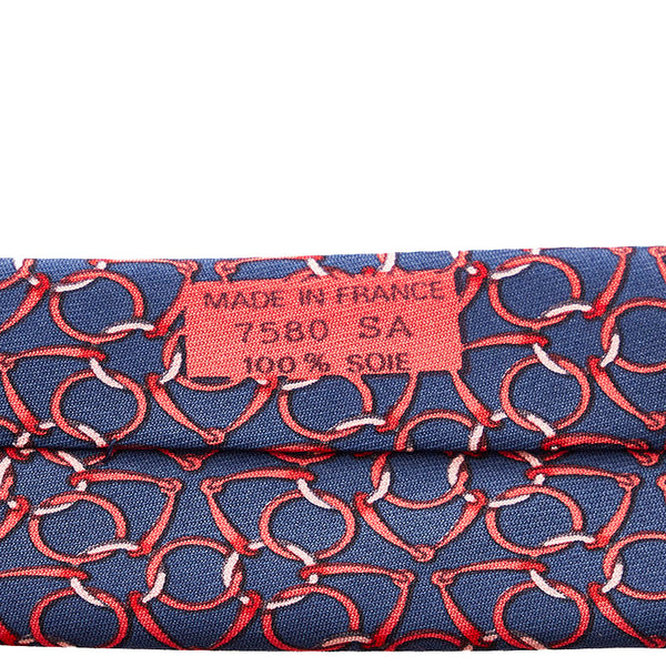 エルメス 総柄 ネクタイ ネイビー レッド シルク メンズ HERMES 【中古】