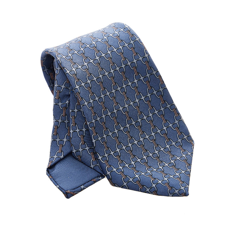 エルメス 総柄 ネクタイ ネイビー シルク メンズ HERMES 【中古】