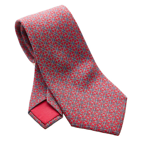 エルメス 総柄 ネクタイ レッド シルク メンズ HERMES 【中古】