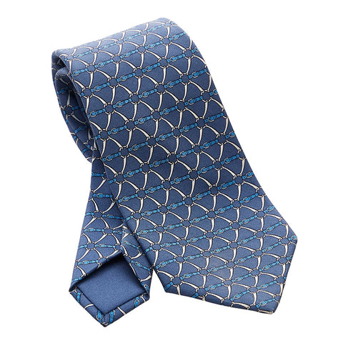 エルメス 総柄 ネクタイ ネイビー シルク メンズ HERMES 【中古】