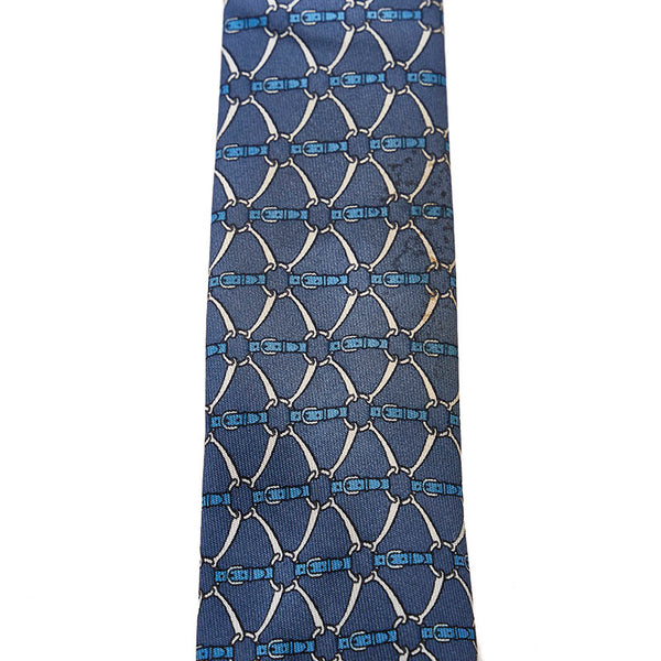 エルメス 総柄 ネクタイ ネイビー シルク メンズ HERMES 【中古】