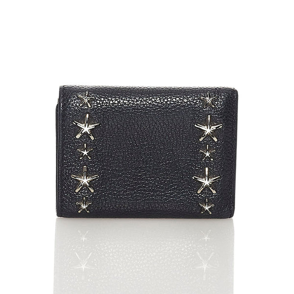 ジミーチュウ スタースタッズ スモールウォレット コンパクトウォレット  三つ折り財布 ブラック カーフ レディース JIMMY CHOO 【中古】