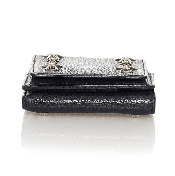 ジミーチュウ スタースタッズ スモールウォレット コンパクトウォレット  三つ折り財布 ブラック カーフ レディース JIMMY CHOO 【中古】