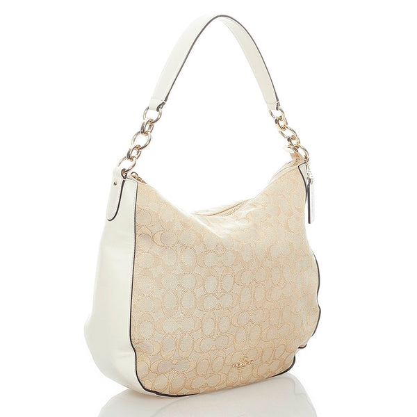 コーチ シグネチャー ワンショルダーバッグ ベージュ ホワイト キャンバス レザー レディース COACH 【中古】