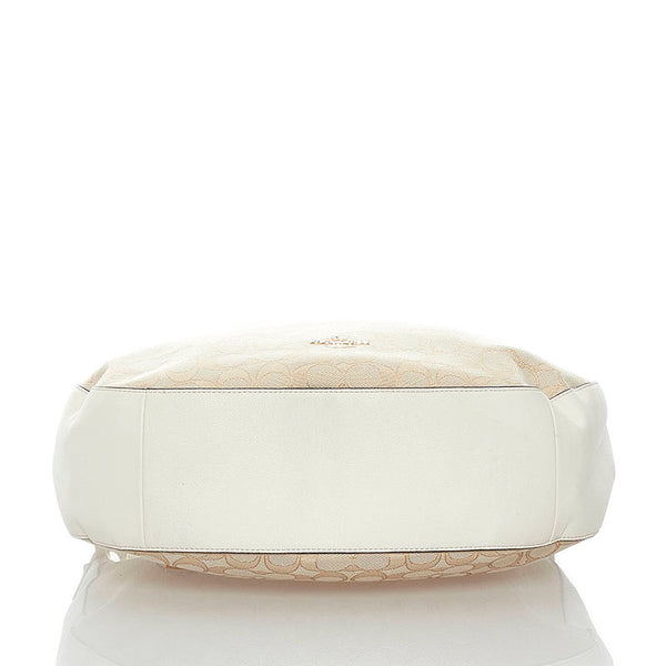 コーチ シグネチャー ワンショルダーバッグ ベージュ ホワイト キャンバス レザー レディース COACH 【中古】