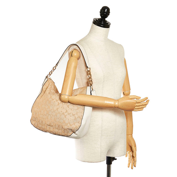 コーチ シグネチャー ワンショルダーバッグ ベージュ ホワイト キャンバス レザー レディース COACH 【中古】