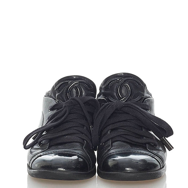 シャネル ココマーク スニーカー ブラック レザー レディース CHANEL 【中古】