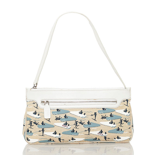 トッズ ボート ポーチ ベージュ ホワイト キャンバス レザー レディース TOD’S 【中古】