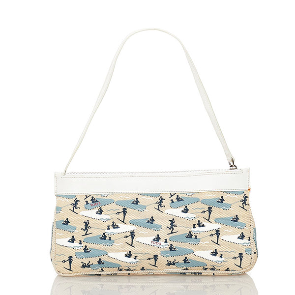 トッズ ボート ポーチ ベージュ ホワイト キャンバス レザー レディース TOD’S 【中古】