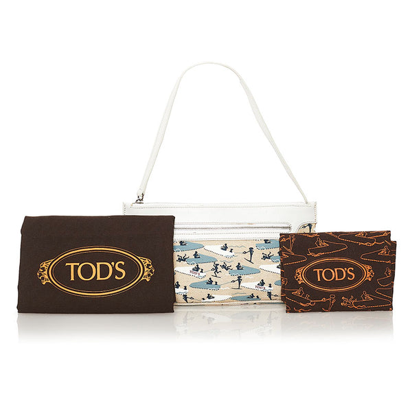 トッズ ボート ポーチ ベージュ ホワイト キャンバス レザー レディース TOD’S 【中古】