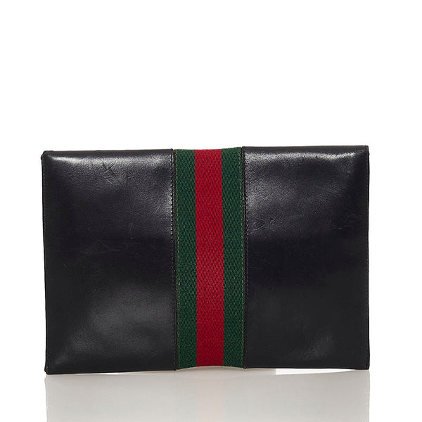グッチ シェリーライン クラッチバッグ ブラック レザー レディース GUCCI 【中古】