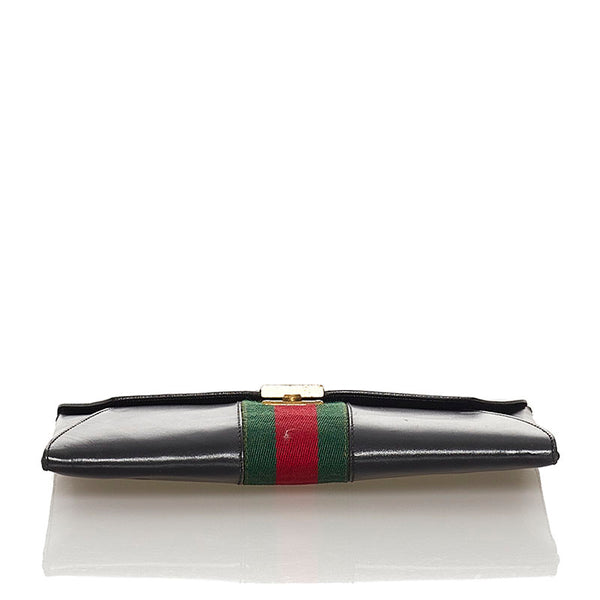グッチ シェリーライン クラッチバッグ ブラック レザー レディース GUCCI 【中古】