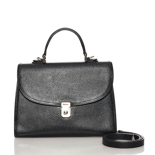 バーバリー ノバチェック シャドーホース ハンドバッグ ショルダーバッグ 2WAY ブラック レザー レディース BURBERRY 【中古】