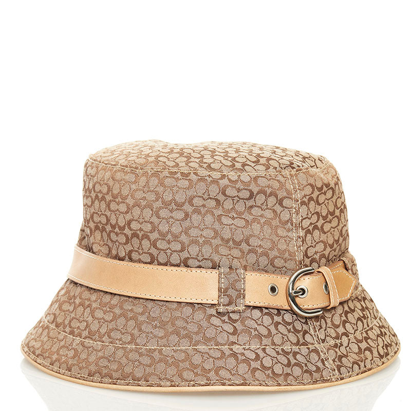 コーチ シグネチャー バケットハット ベージュ ポリエステル コットン レザー レディース COACH 【中古】
