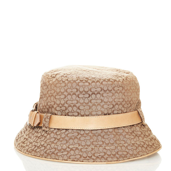 コーチ シグネチャー バケットハット ベージュ ポリエステル コットン レザー レディース COACH 【中古】