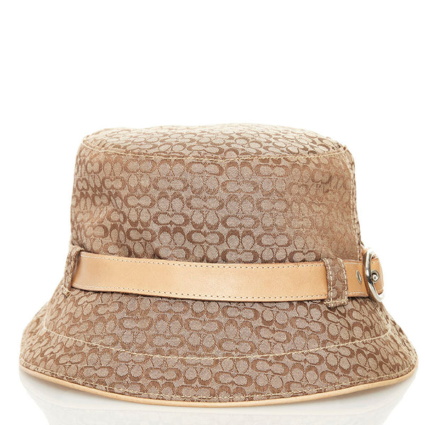 コーチ シグネチャー バケットハット ベージュ ポリエステル コットン レザー レディース COACH 【中古】
