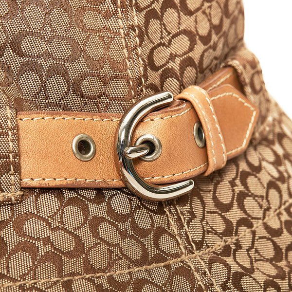 コーチ シグネチャー バケットハット ベージュ ポリエステル コットン レザー レディース COACH 【中古】