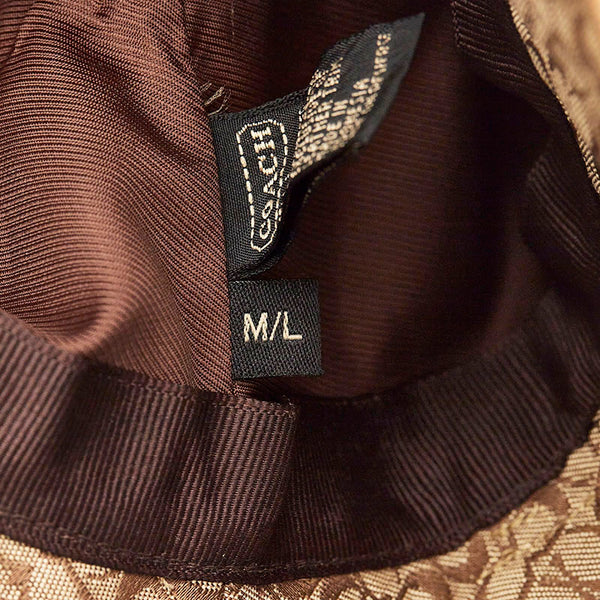 コーチ シグネチャー バケットハット ベージュ ポリエステル コットン レザー レディース COACH 【中古】