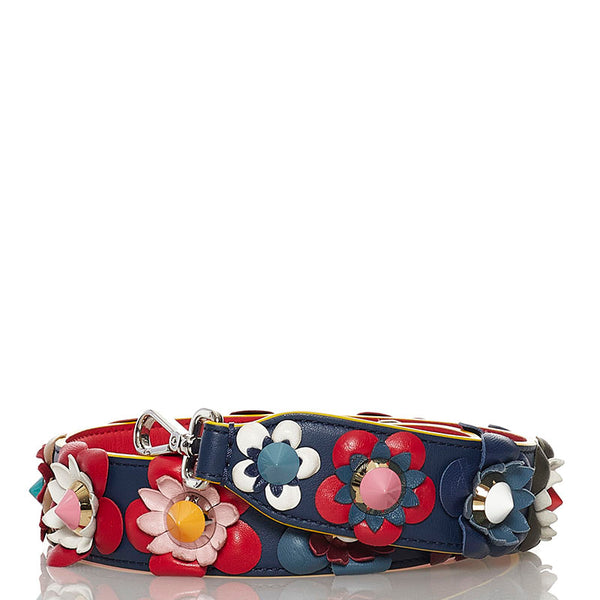 フェンディ ストラップユー フラワー ショルダーストラップ ネイビー マルチ レザー レディース FENDI 【中古】