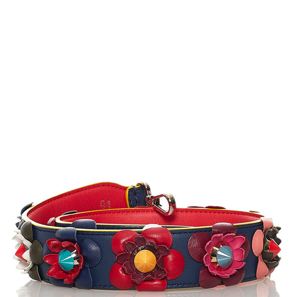 フェンディ ストラップユー フラワー ショルダーストラップ ネイビー マルチ レザー レディース FENDI 【中古】