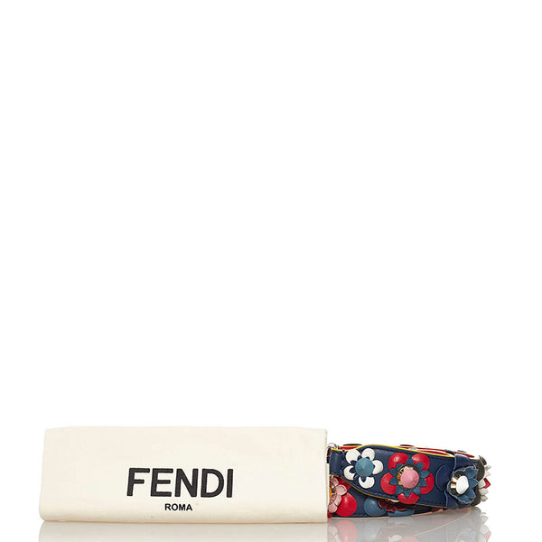 フェンディ ストラップユー フラワー ショルダーストラップ ネイビー マルチ レザー レディース FENDI 【中古】