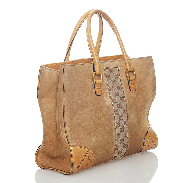グッチ GGキャンバス トートバッグ 120897 ベージュ スウェード キャンバス レディース GUCCI 【中古】