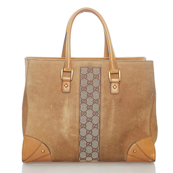グッチ GGキャンバス トートバッグ 120897 ベージュ スウェード キャンバス レディース GUCCI 【中古】