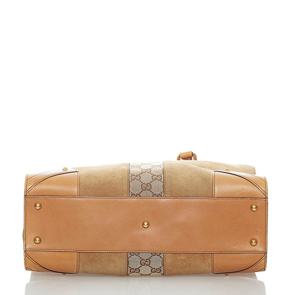 グッチ GGキャンバス トートバッグ 120897 ベージュ スウェード キャンバス レディース GUCCI 【中古】