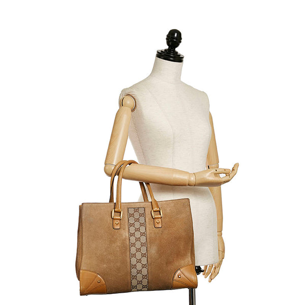 グッチ GGキャンバス トートバッグ 120897 ベージュ スウェード キャンバス レディース GUCCI 【中古】