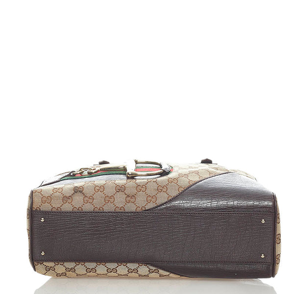 グッチ GGキャンバス シェリーライン ホースビット トートバッグ 141503 ベージュ ブラウン キャンバス レザー レディース GUCCI 【中古】